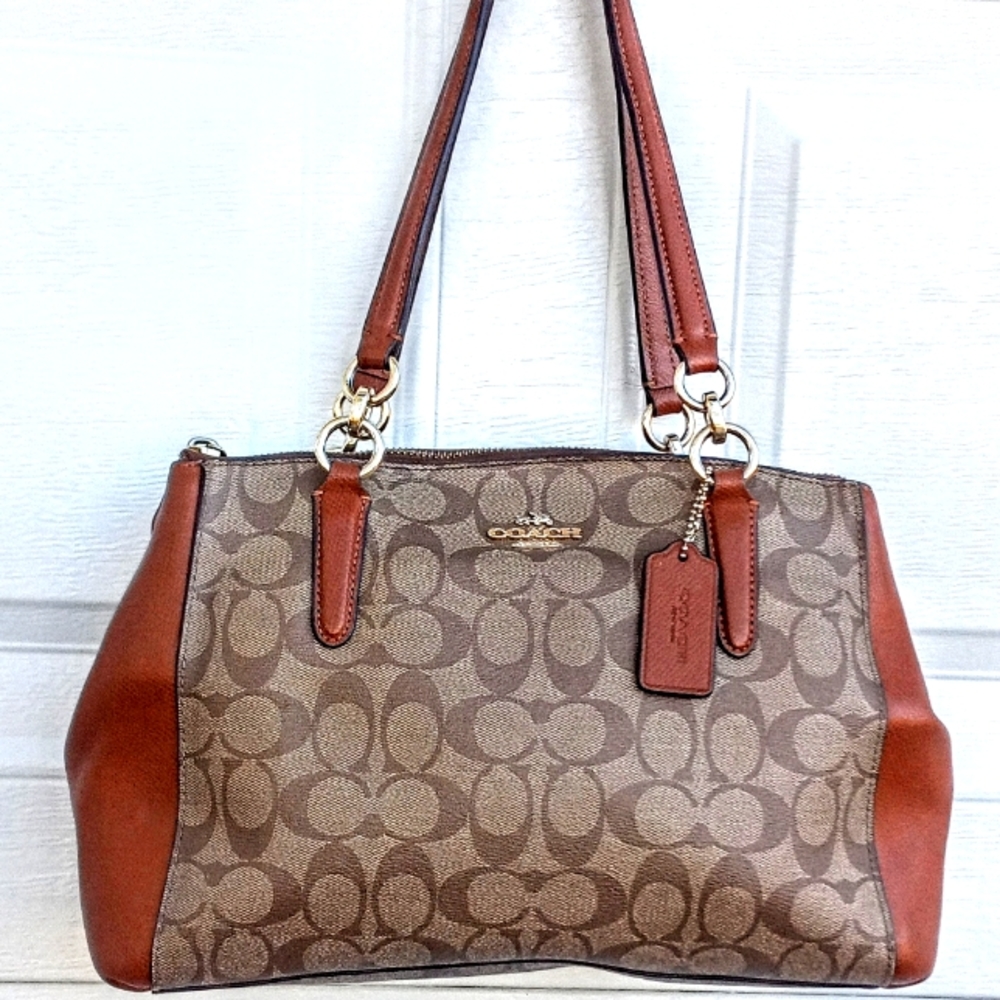 SOLD- COACH Christie Signature Carryall Bag Coated Canvas Leather Brown F36619